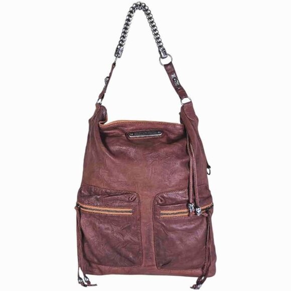 Thomas Wylde Brown Leather Studded Skull Large Hobo Bag Vintage Y2K - Picture 2 of 15